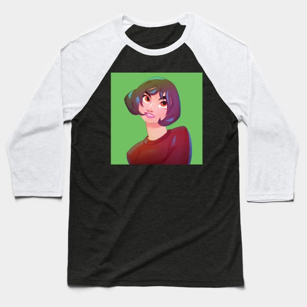 Smiling Girl Baseball T-Shirt by Mikartz